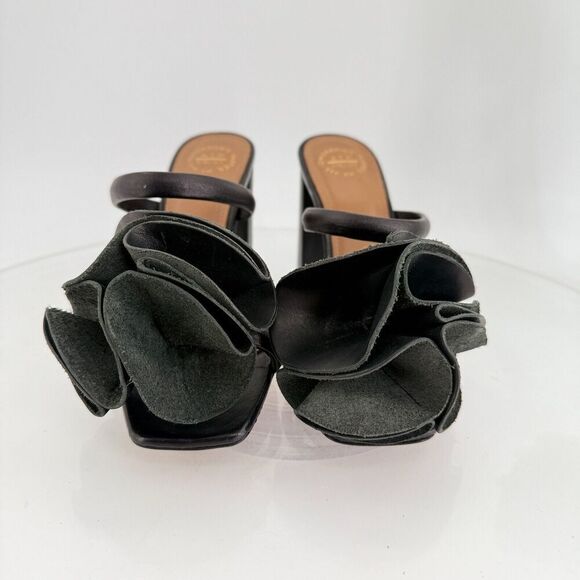 ATP Atelier Fossalto Sandals Black Leather Block Heel Oversized Flower 36 EU / 6 - Picture 4 of 15